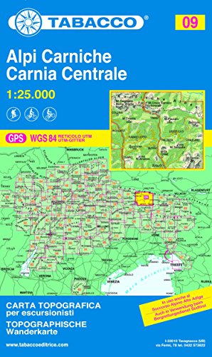 Karnische Alpen: Wanderkarte Tabacco 09. 1:25000: GPS. UTM-Gitter (Carte topografiche per escursionisti, Band 9) von Tabacco editrice